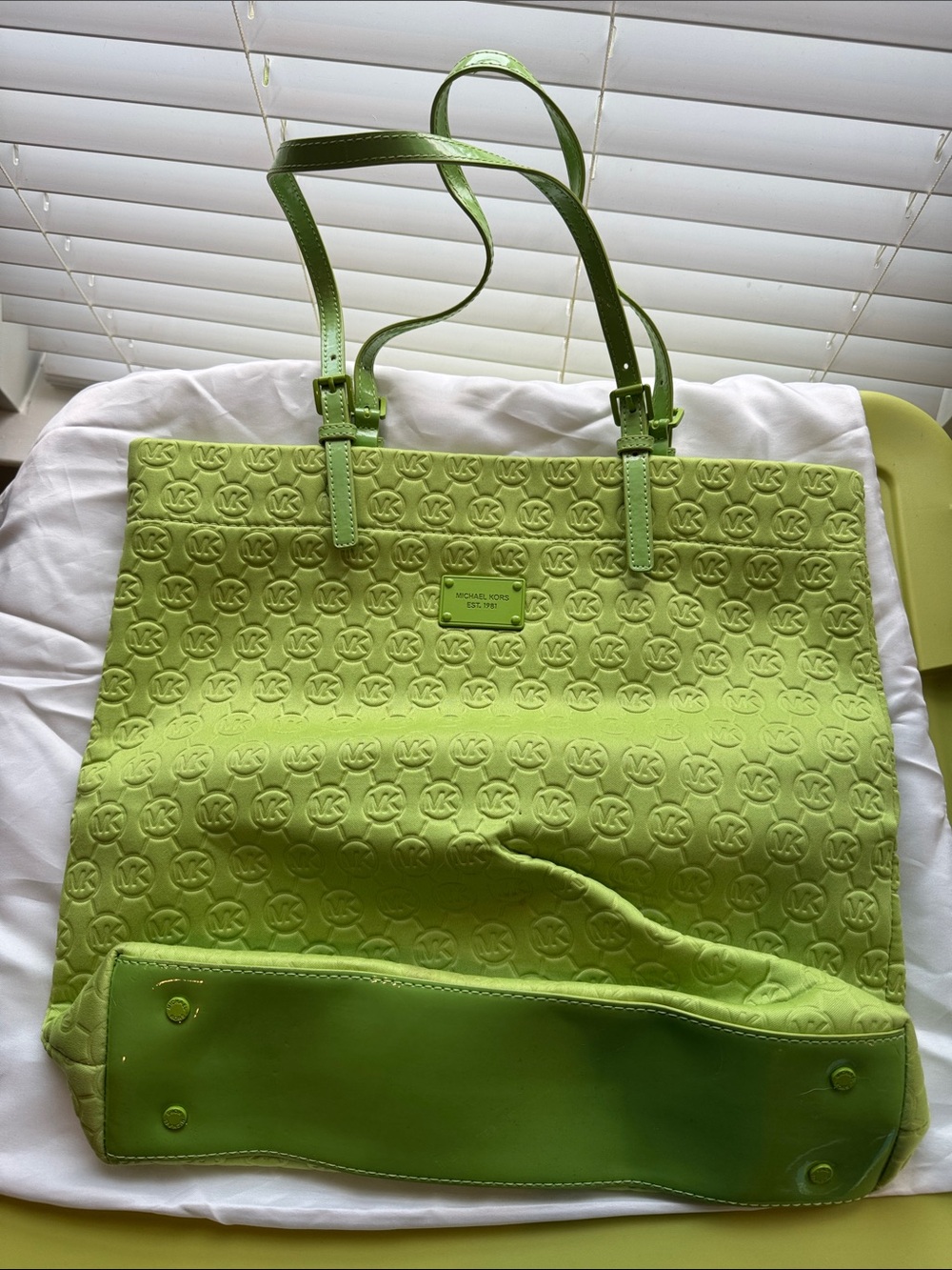 Michael Kors Neon Lime Embossed MK Tote